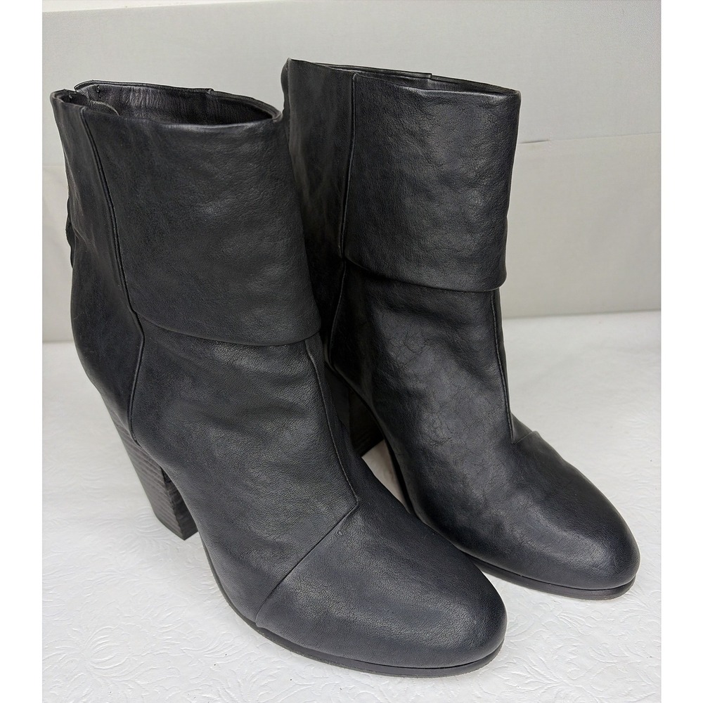 Rag & Bone Newbury Rear Zip Block Heel Ankle Boots Size 39.5 Almond‎ Toe